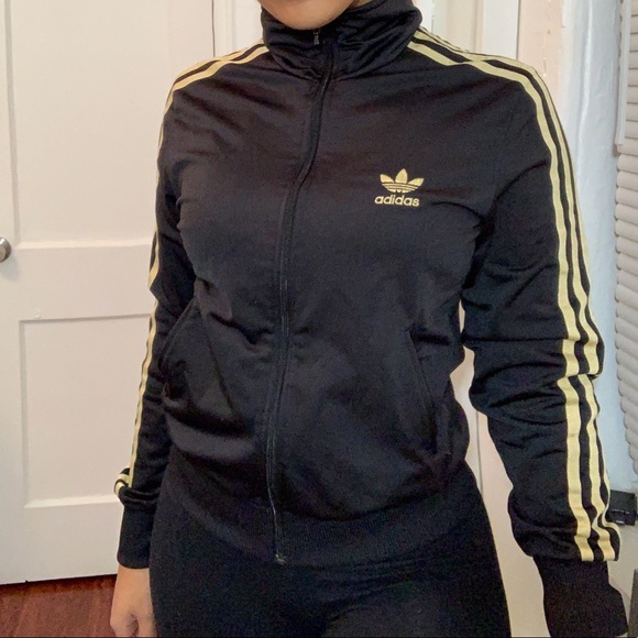 adidas firebird jacket black gold